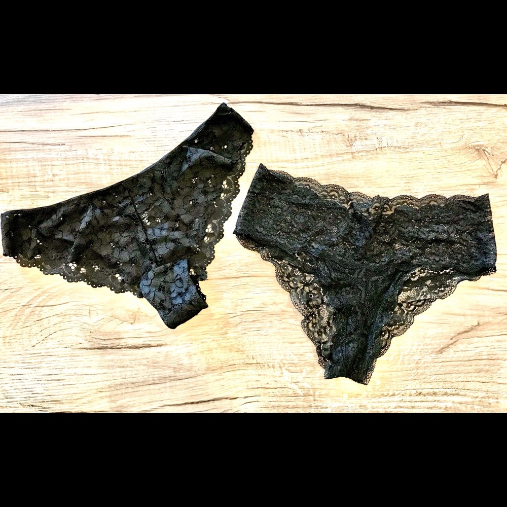 SET of 2 New, M Blk Lace Brazilian Cheeky Panties